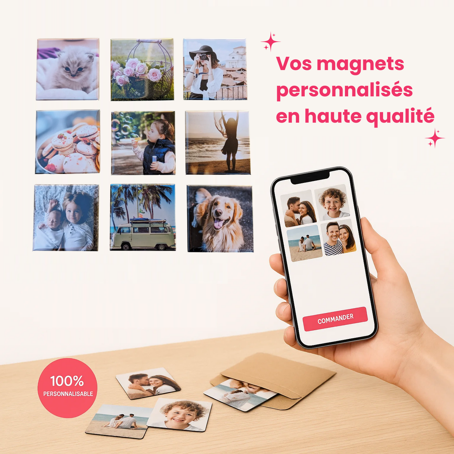 9 Magnets Photos Carrés Personnalisés ✨